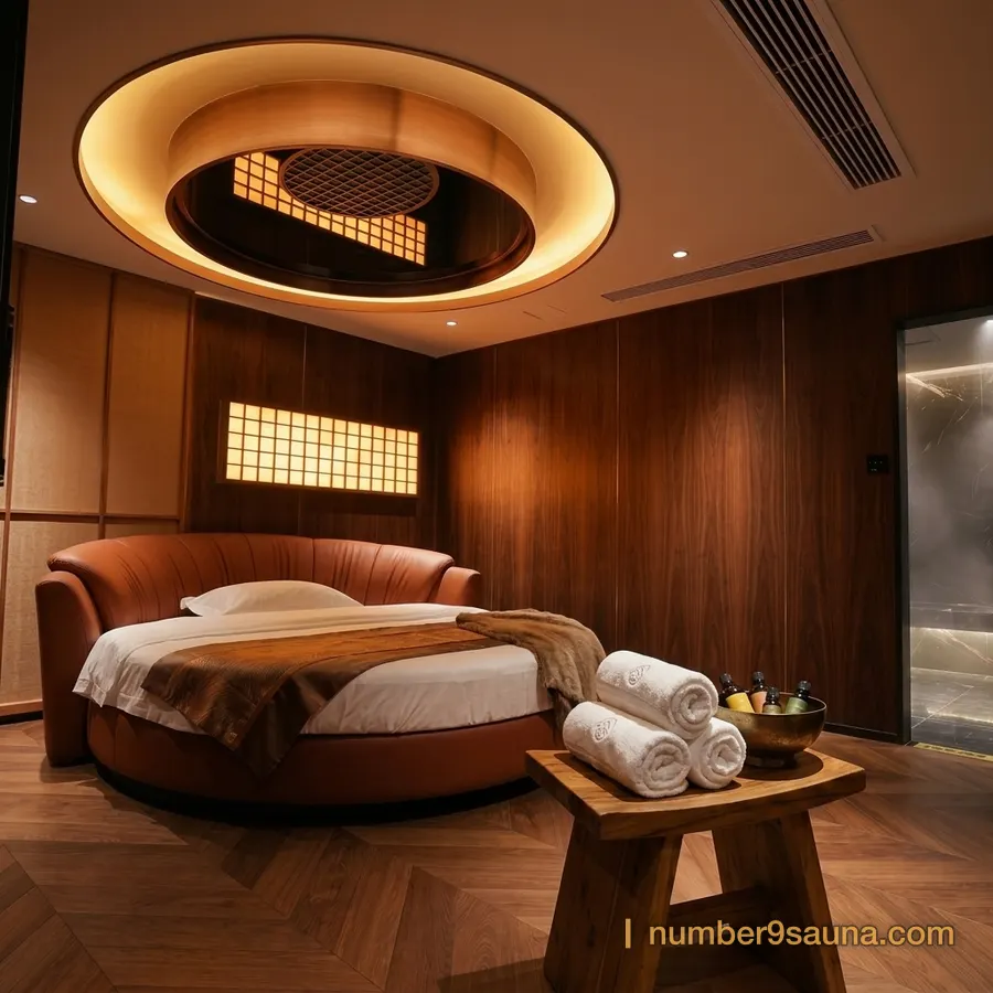 The gold round-bed suite at Number Nine Spa